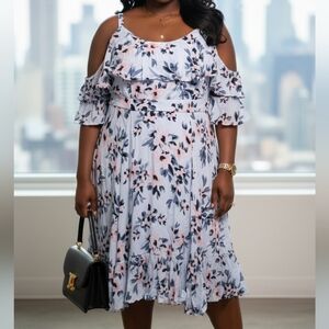 Torrid Floral Cold-Shoulder Midi Dress - Blue and Pink